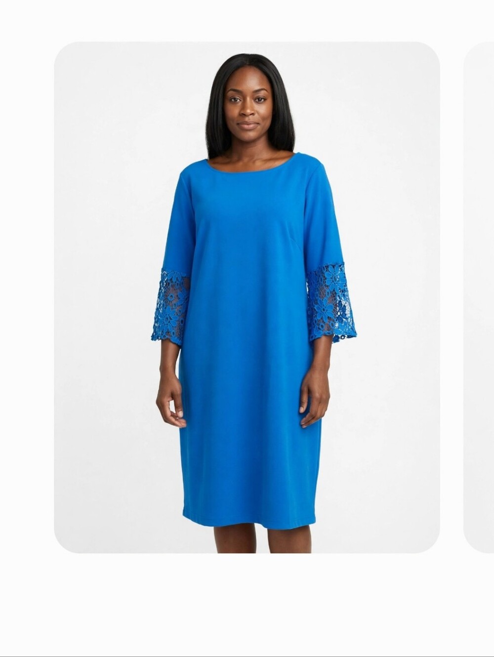 Sharagano 16W Blue Lace-Sleeve Shift Dress NWT $108